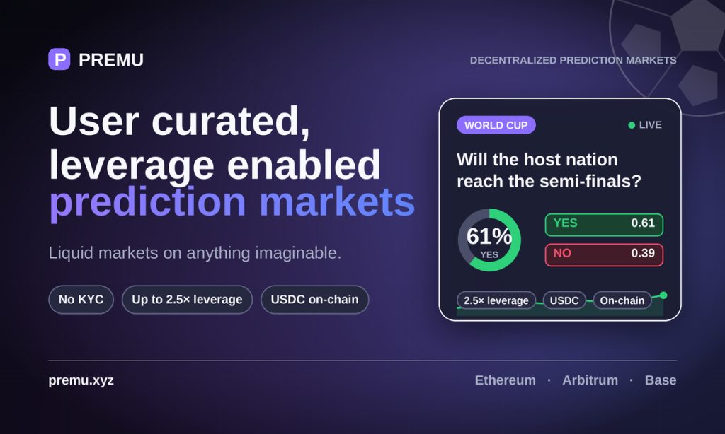Premu Opens User-Created, Leveraged Prediction Markets Ahead Of The 2026 World Cup Premu Opens User-Created, Leveraged Prediction Markets Ahead Of The 2026 World Cup