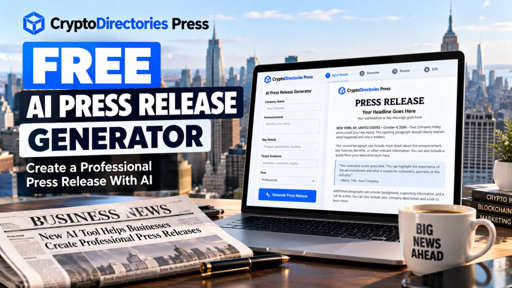 CryptoDirectories Press Launches Free AI Press Release Generator for Businesses and Crypto Projects CryptoDirectories Press Launches Free AI Press Release Generator for Businesses and Crypto Projects